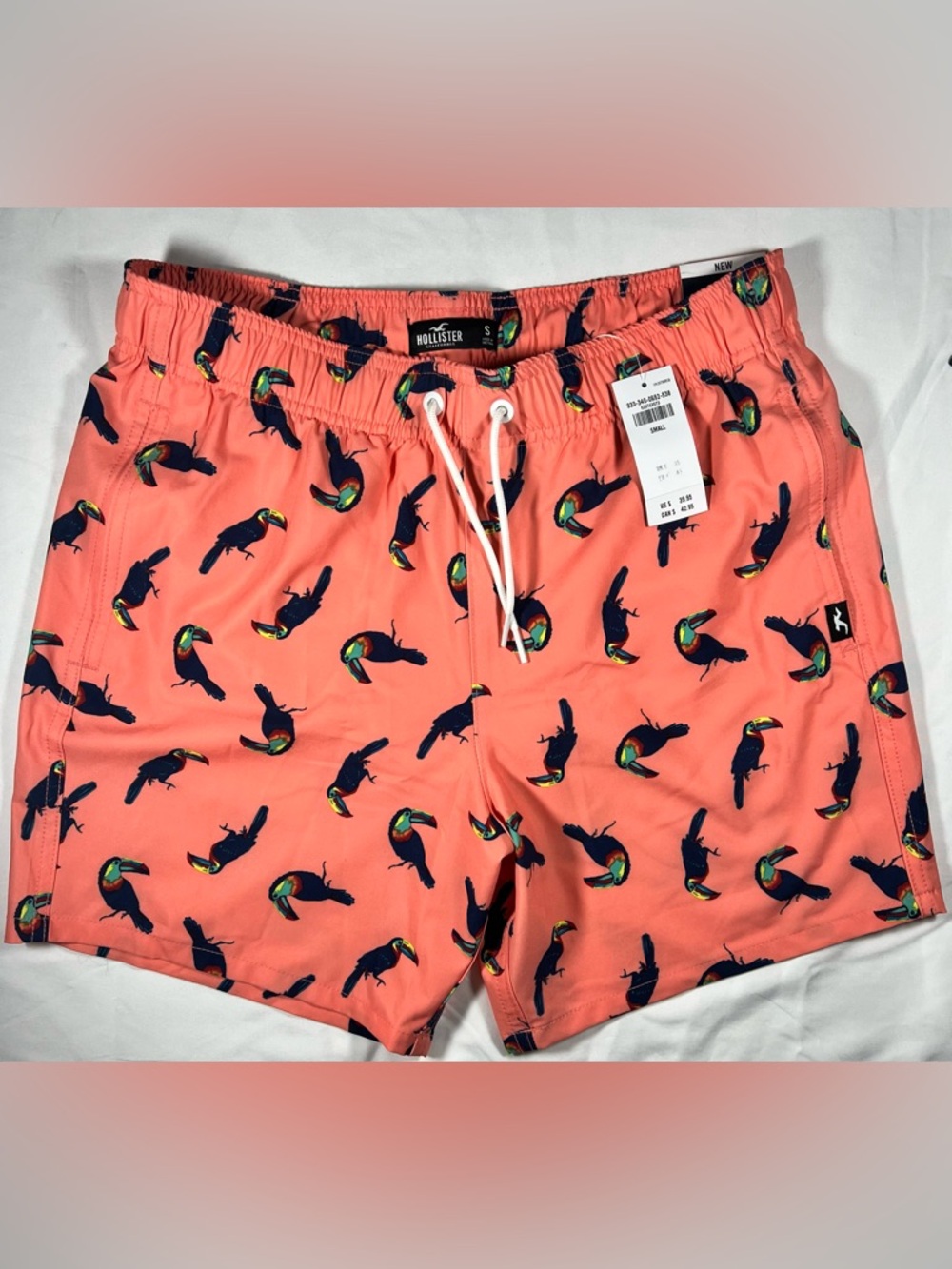 Hollister Coral Swim Trunks with Navy Toucan Print